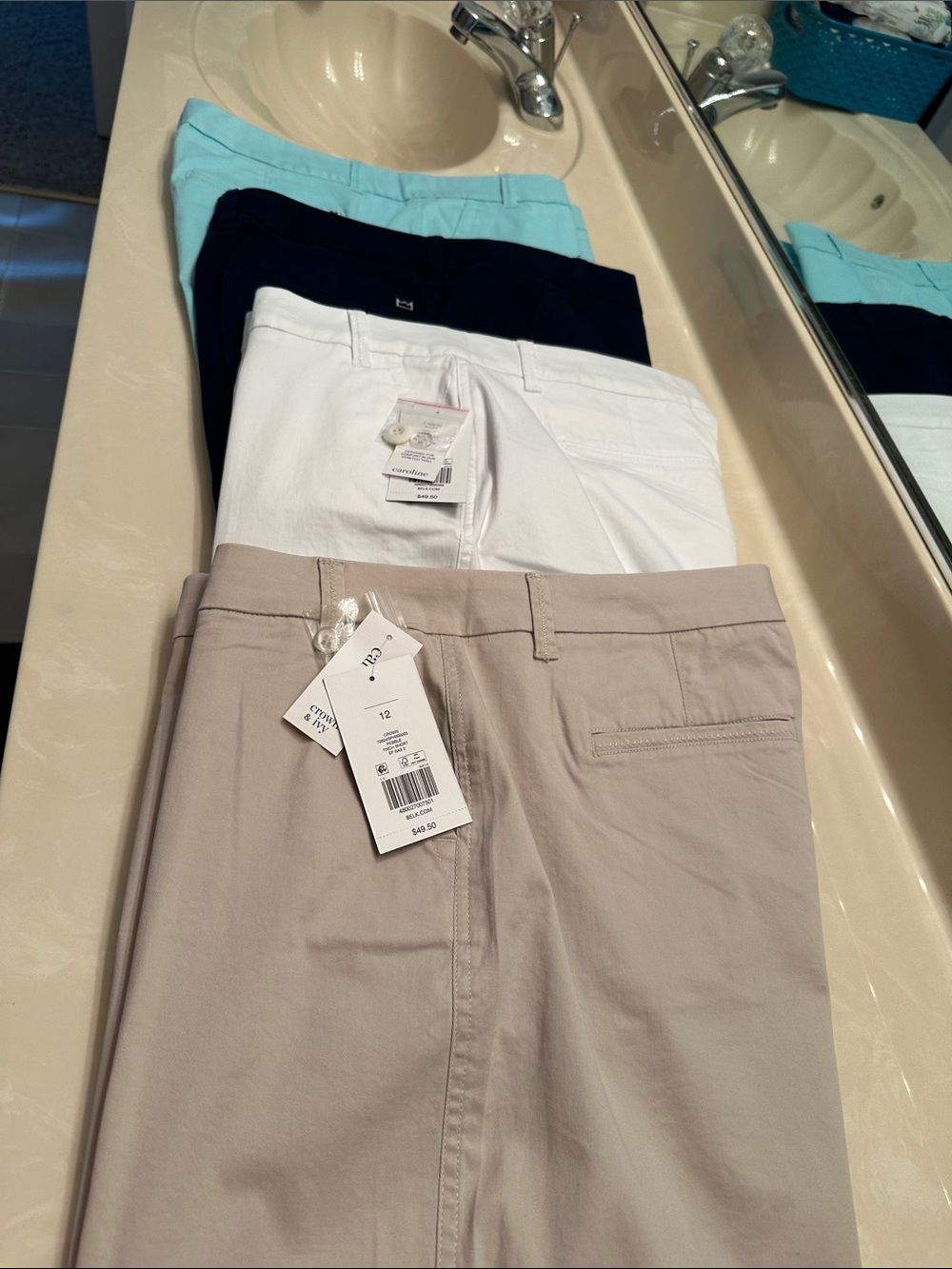crown & ivy Women's Chino Shorts - Beige, White, Navy, Light Blue